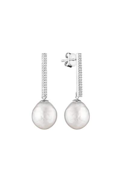 MANAVA Cercei argint lungi cu perle naturale si zirconia - Opulent