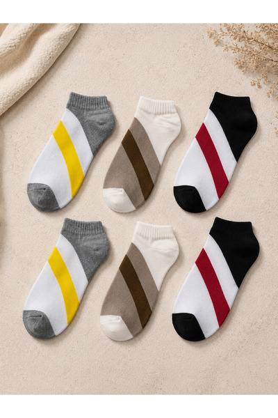 DEMAS ÇORAP 6 Pairs of Cotton Cross-Stripe Booties Casual Socks Unisex