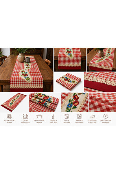 STUDIO HOME DESIGN Runner Masa Örtüsü 40x140 Kaneviçe İşleme