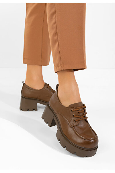 B T Shoes Women's lace-up loafers Lenovia camel