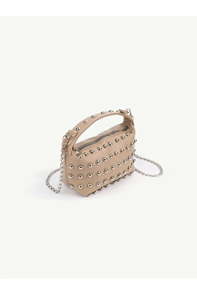 Beshora Penny Cream Women's Mini Size Staple Detailed Handbag and Shoulder Bag