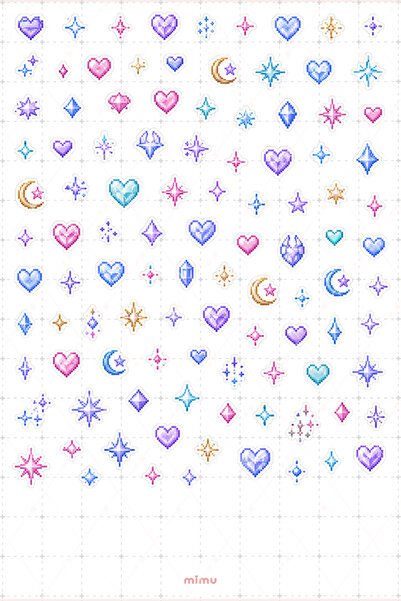 Mimu Art Studio Pixel Art Yıldız Kalp Işıltı Sticker Seti Sparkle Temalı Deko...