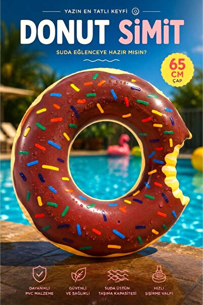 Fidan oyuncak Donut Çocuk Yüzme Simidi 65 cm Havuz Ve Deniz Simiti 6-9 Yaş Şi...