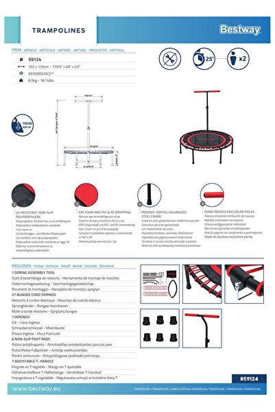 BESTWAY 59124 Aerobounce Egzersiz ve Fitness Trambolini 102cm x 135cm - Kırmızı