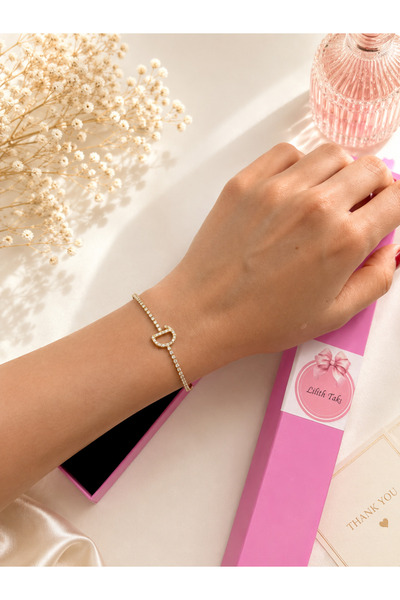 Lilith Takı Elegant D Letter Stone Bracelet – Gold Color Sparkling Letter Det...