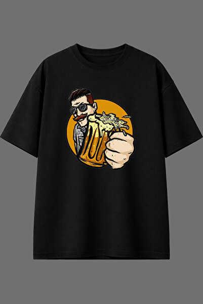 VSRN Μπλουζάκι Beer Friends με σχέδιο, προεκτυπωμένο μπροστά, μαύρο, oversized