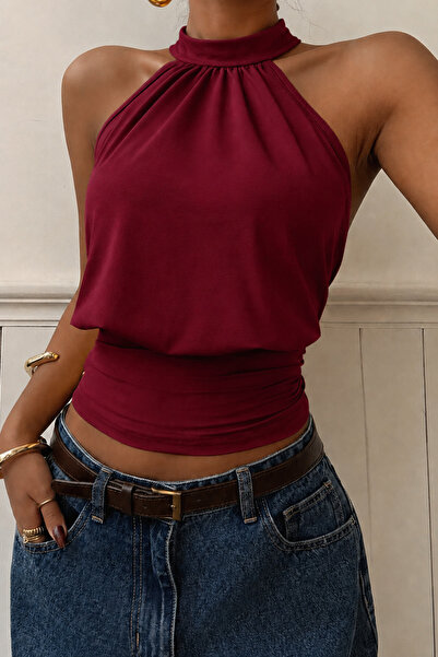 World Fashion Trends Bluză crop top elastică, cu șireturi, care se ajustează ...