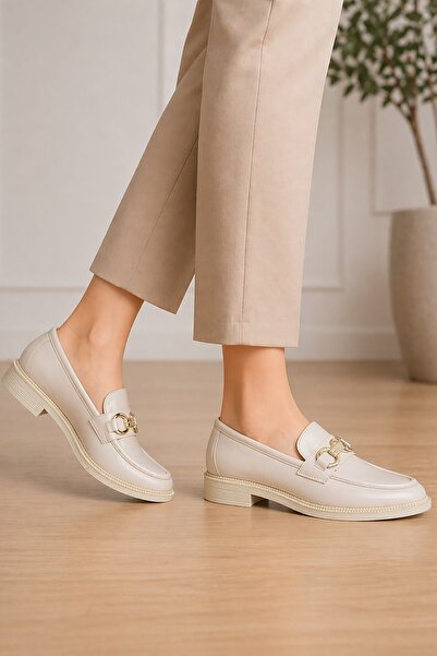 Bluefeet Çnr H43 Women's Cream Skin Buckle Casual Shoes