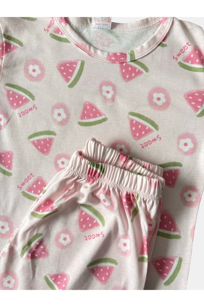 mışıl mışıl kids Girl's Watermelon Patterned Summer Cotton Pajama Set with Shorts