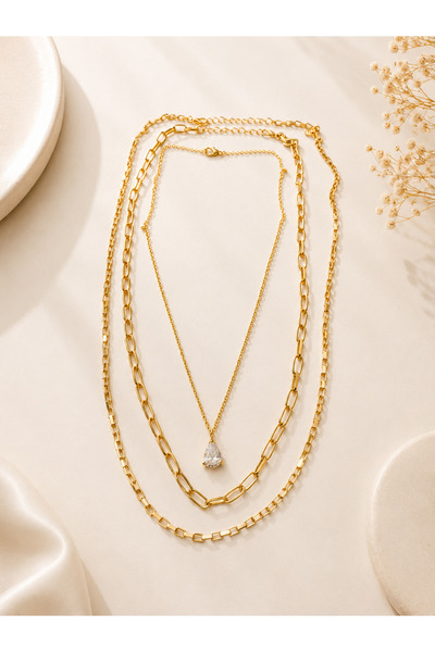 Archhazel Jewelery Archhazel Jewelry Layered Necklace Set with Drop Stones