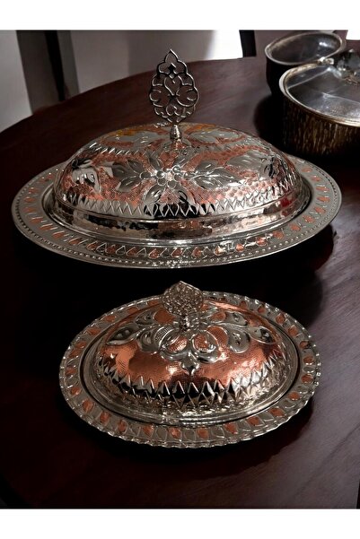 BARITCIOGLU Patterned Copper Kayık Plate Set 35 and 20 cm