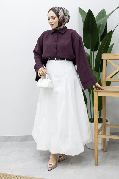 Tesettür Dünyası Beli Belted Balloon Skirt Tsd260224 White