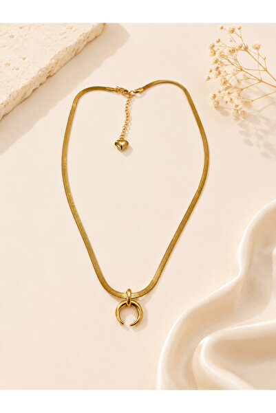 Archhazel Jewelery Gold Crescent Steel Necklace