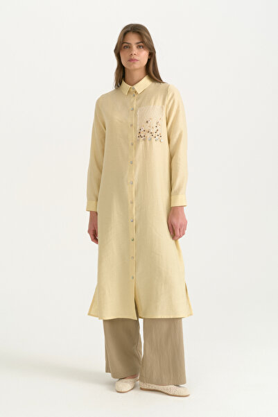 Nihan Sea Shell Detailed Shirt Collar Lyocell Tunic - Yellow