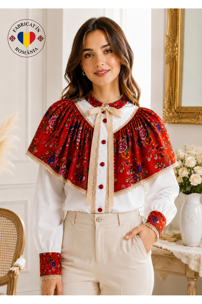 OEM Camasa Traditionala,Eleganta, Bumbac 100%, Alb, Detalii Florale