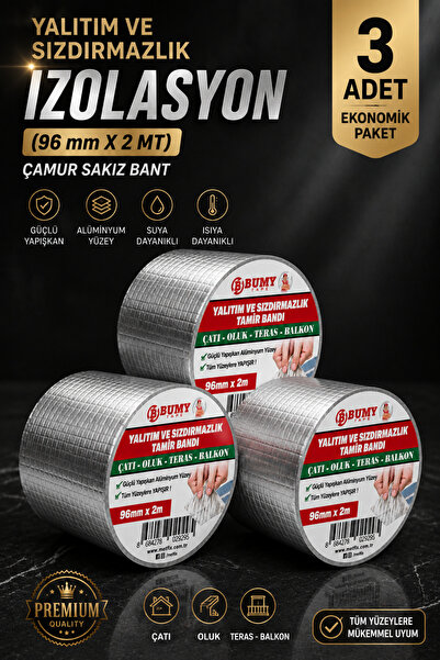 BUMY (3 ADET) Çatı İzolasyon 96 mm X 2 MT Su Sızdırmazlık Geçirmez Yalıtım Ça...