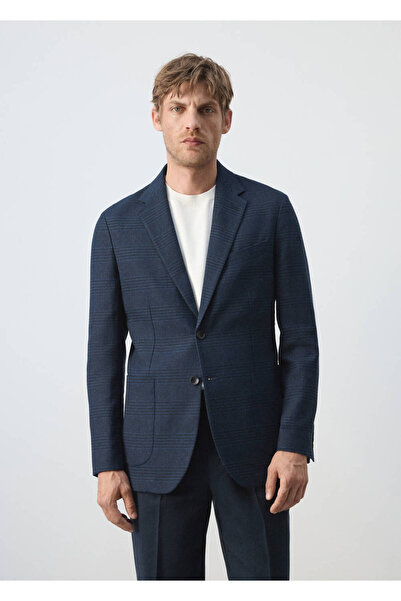 MANGO Man Slim fit keten pamuk kareli ceket