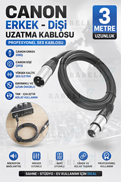 Rabelix Online Marketing 3 Meters Canon Male to Female Microphone Extension C...