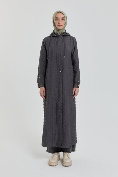 Nihan Large Size Thin Quilted Overcoat - Anthracite