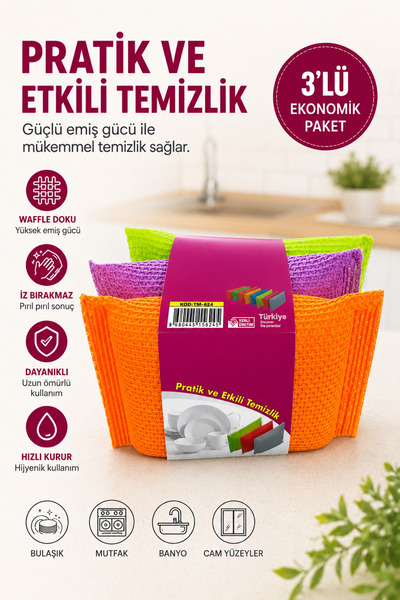 GÜZELYÜZ AVM 3 Adet Fileli Bulaşık ve Temizlik Süngeri