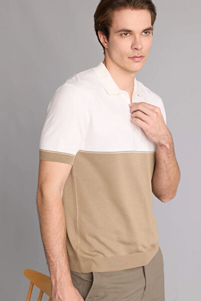 DeFacto E4895Axbg433 Beige Standard Fit Polo Collar Knitwear Short Sleeve Pol...