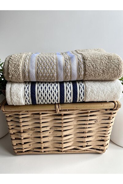 SAVESSA Hasir Desen 2-Piece Towel Set 50X100 cm Ecru - Brown 100% Cotton Hand...