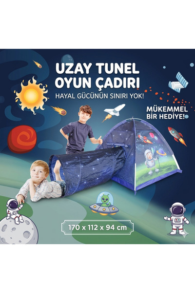 Cici Oyuncak Erkek Çocuk Uzay Temalı Tünelli Oyun Evi Çadır Aktivite Eğlencel...