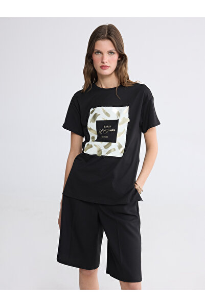 LC Waikiki Tricou de damă cu guler rotund și imprimeu Paris