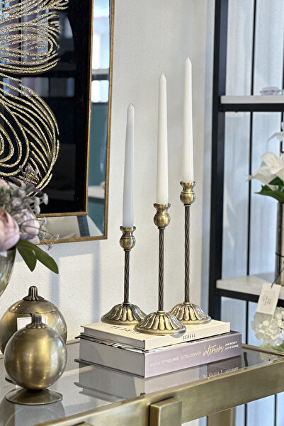 Shura Homeware 3'lü Metal Antik Şamdan Eskitme Modern ve Vintage Traz Dekorat...