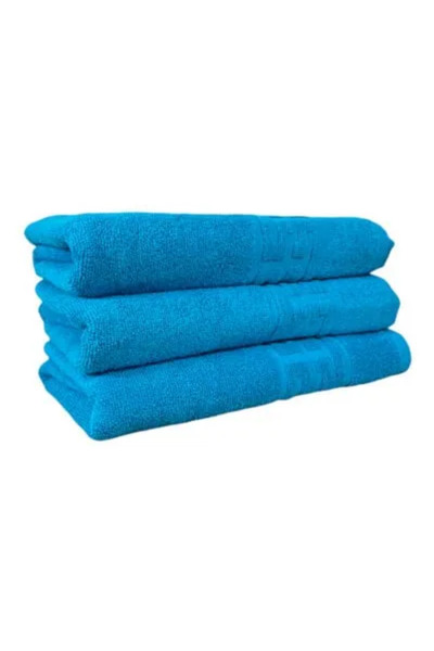 Plush Set of 3 Bath Towels, 100% Cotton, 550g/m², 50x90 cm Greek, Blue-CY6