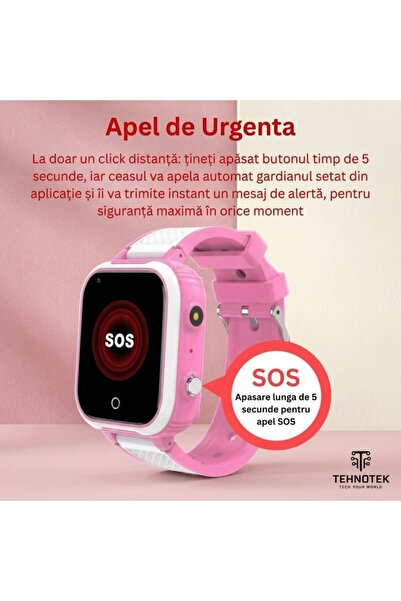 TehnoTek Ceas inteligent pentru copii 4G, TehnoTek, Android, Localizare GPS, Google Play, Whatsapp, TikTok, Instagram, Facebook, Youtube, Monitorizare ascunsă, IP67, Cameră HD, Roz