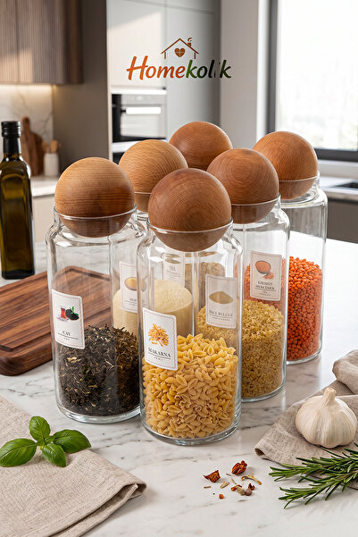 Homekolik Set of 6 Glass Jars with Wooden Cork Lids and Labels, 1300 ml |   G...