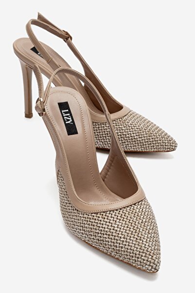 Lizy Shoes Дамски телесни и бежови обувки с детайли от сламена плетка, тип сл...