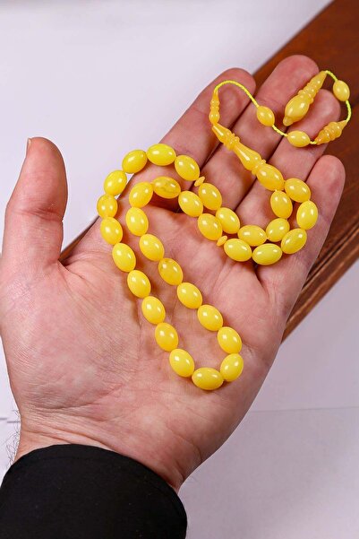TESBİHKENTİ Systematic Set of Expert Craftsmanship Yellow Crimped Amber Praye...