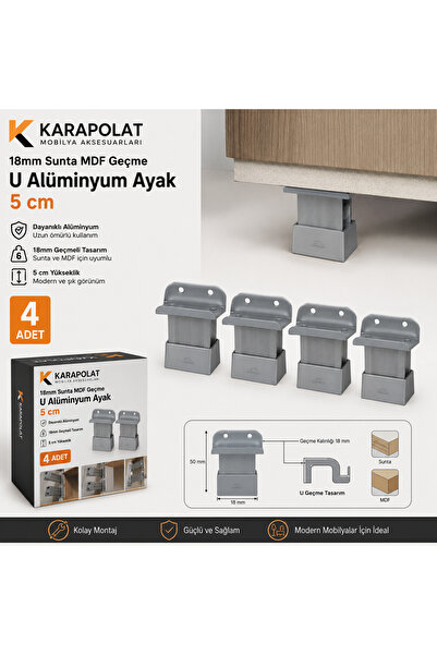 4 Pieces 18mm Chipboard-Mdf Snap U Aluminum Legs 5-8-10-12 cm