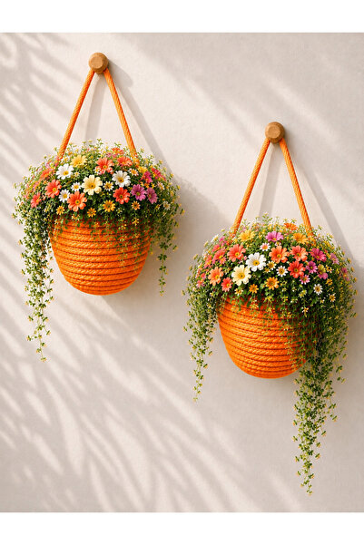 ÖRGÜM Sepet Dekoratif Mini Saksılık 2'Li Duvar Dekorasyonu 10x11 cm BİTKİLER ...