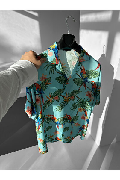 NO1 KONSEPT Blue Parrot Patterned Efil Efil Alaçatı Shirt