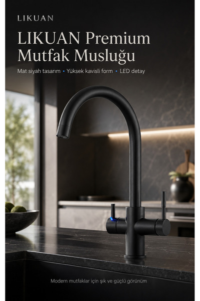 LİKUAN hardware 3 Yollu Mutfak Bataryası | Sıcak Soğuk ve Filtreli Su Bir Ara...