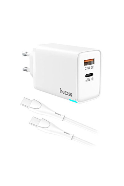 inos Φορτιστής GaN με θύρα USB-A και θύρα USB-C και καλώδιο USB-C σε USB-C, 4...