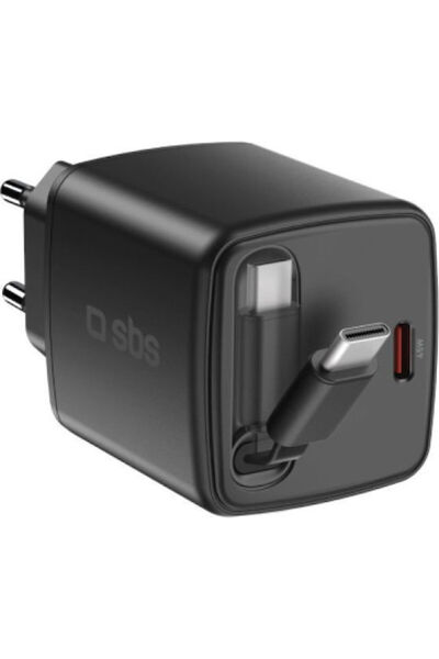 SBS Φορτιστής με ενσωματωμένο καλώδιο GaN με θύρα USB-C, USB-C 45W Power Deli...