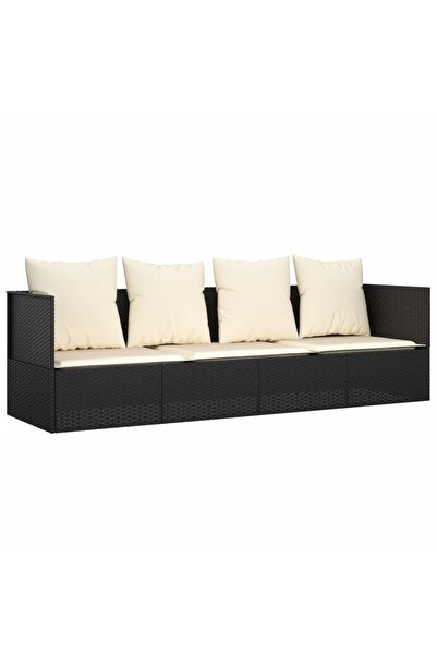 vidaxl Pat de exterior cu perne, negru, poliratan