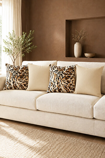 HOMESSA Coffee Leopard Patterned 4-Piece Throw Pillow Cover Set Modern Decora...