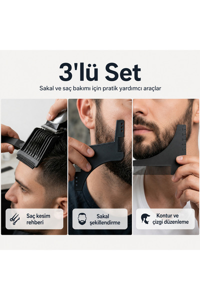 RELATOS 3 Parça Saç Sakal Şekillendirme Saç Kesim şablonu kılavuzu Taraklı Ba...
