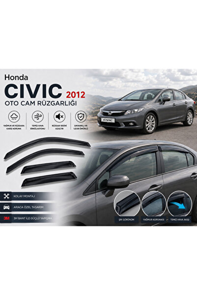 CarEste Honda Civic FB7 2012-2016 Uyumlu Cam Rüzgarlığı 4 Lü Set Oto Wind Def...