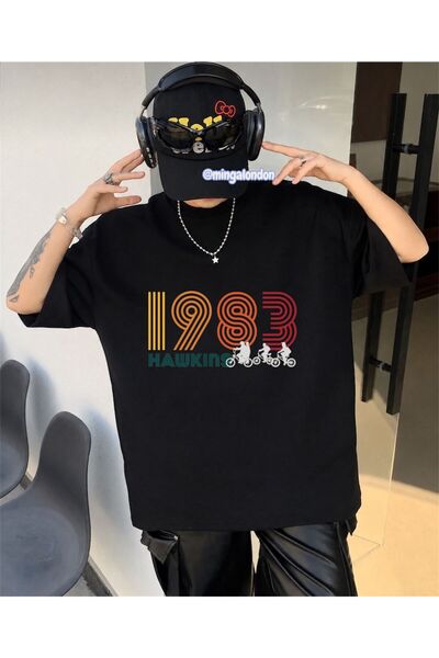 Minga London Tricou oversize cu imprimeu Hawkins, noua tendință din 1983