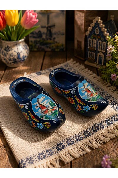 Hureggo vintage Hollanda Temalı El Boyaması Minyatür Ahşap Takunya - 9 cm & 2...