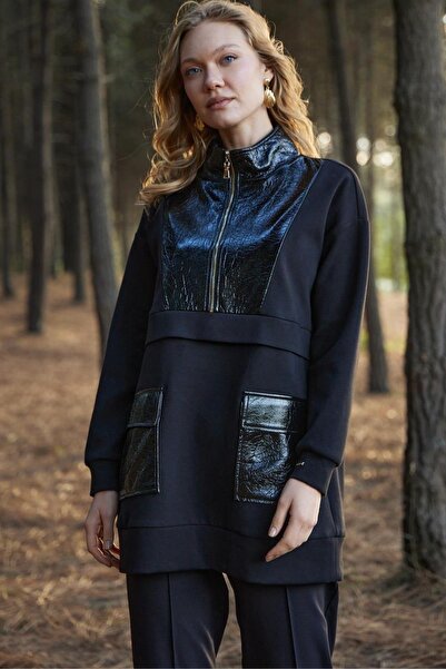 Moodbasic Rugan Detaylı Dik Yaka Tunik MB21.310 Siyah