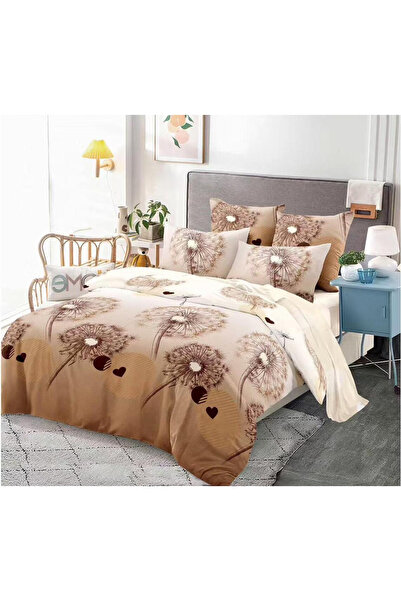 Sky Home Set de lenjerie de pat Finet 6 piese, Maro cu Margarete-KY116