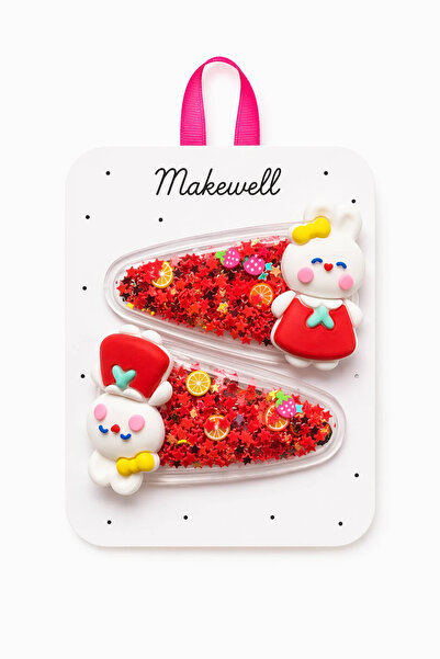 MakeWell Girl's Rabbit Figured Watercolor Side Clip – Colorful Starry Glitter...