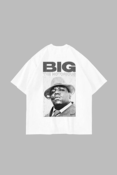 Sekizbiraltı Notorious Big Printed Oversize Unisex White Tshirt